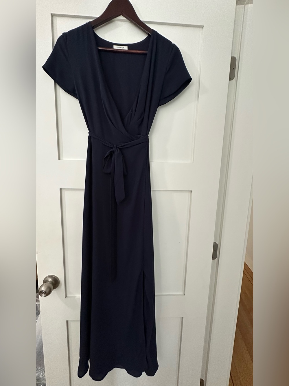 Aritzia -Babaton Navy Wrap Maxi Dress with Tie Waist